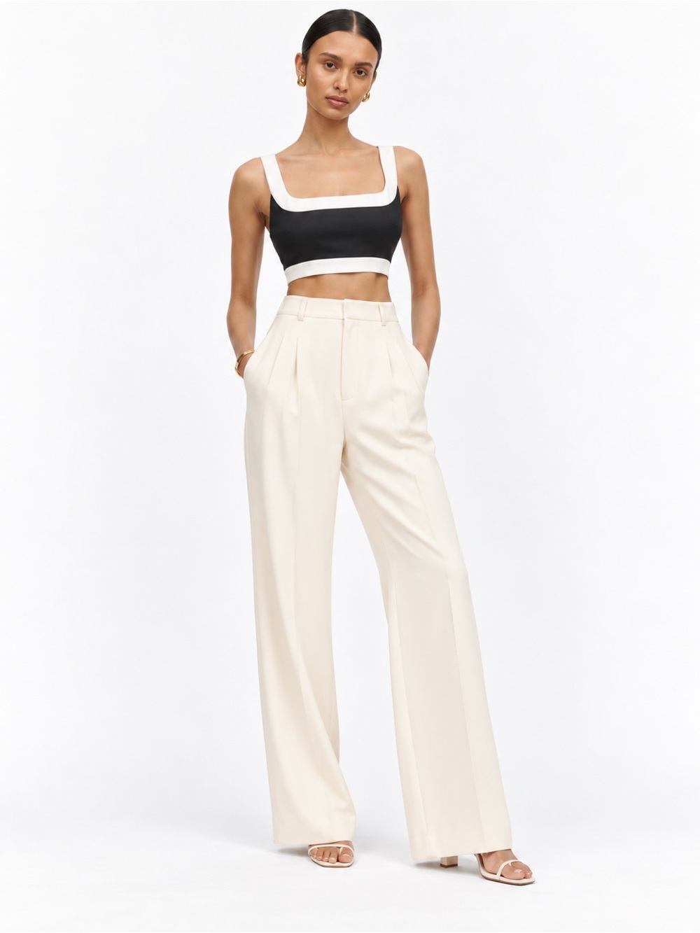 New! Amanda Uprichard Porsha Top Black Ivory Contrast Crop Top 🖤 Small